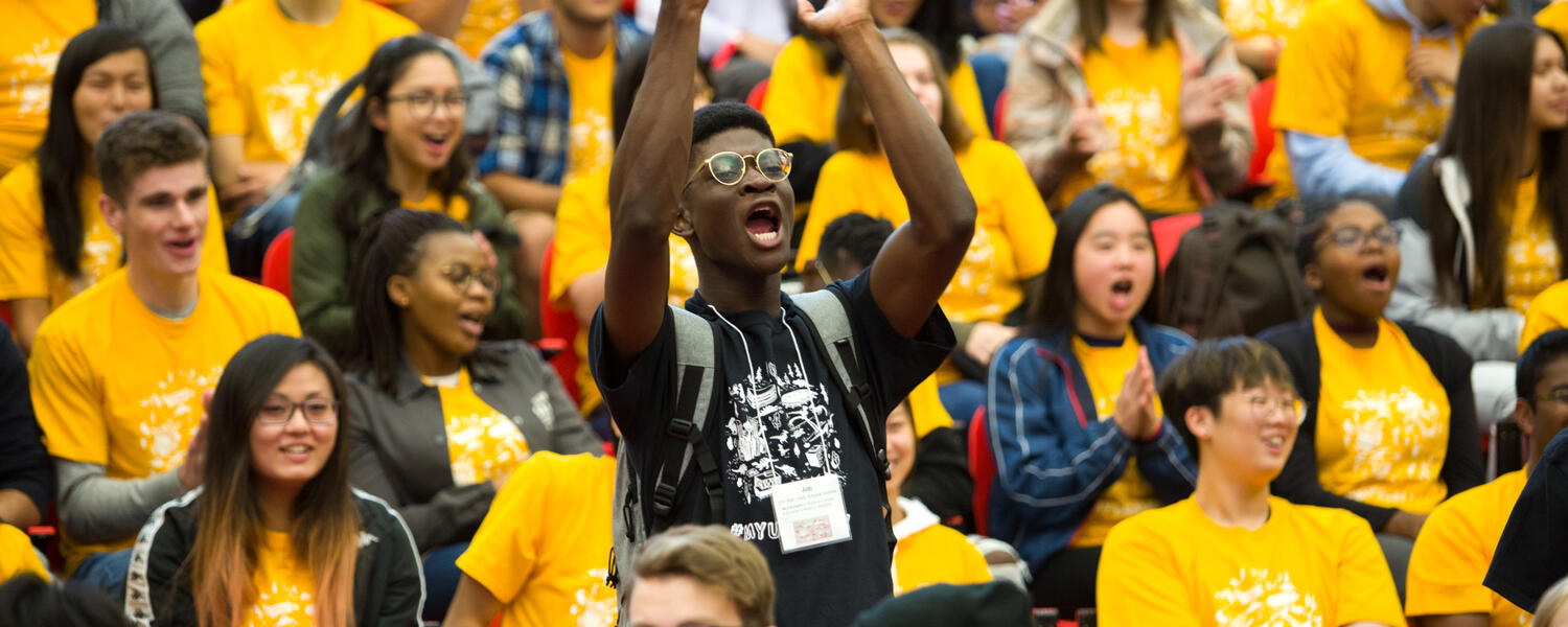 Students cheering at New Student Orientation