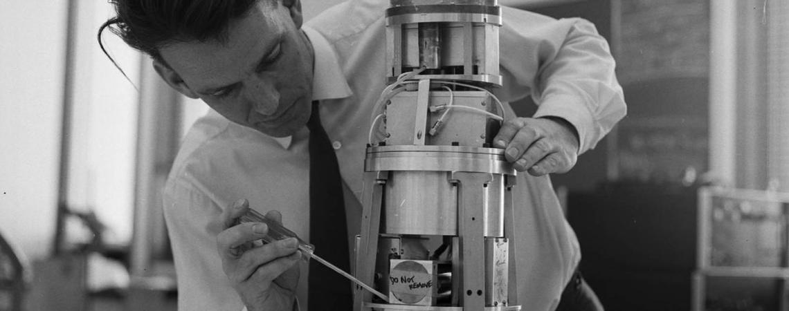 Dr. Brian Wilson Dr. Brian Wilson with cosmic xray detector prototype
