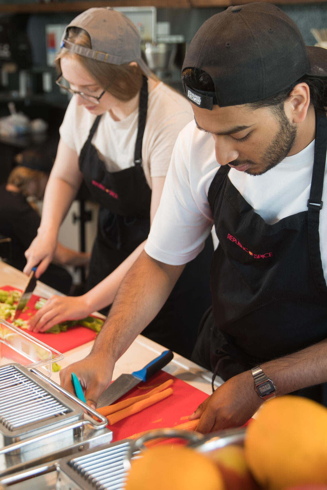 Students Chopping Vegetables